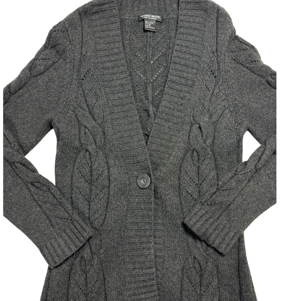 Mariele Waithe Pure Cashmere Cable Knit Cardigan Charcoal Quiet Luxury Sz Med